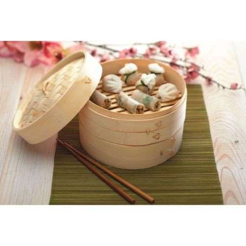 2 TIER BAMBOO STEAMER...FOR USE ON GAS OR ELECTRIC STOVES...